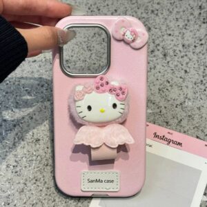 Cute Hello Kitty Wing Ring Stand Leather iPhone Case - ArtGalleryZen