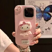 Cute Hello Kitty Wing Ring Stand Leather iPhone Case - ArtGalleryZen