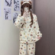 Cute Kitten Star Rilakkuma Winter Fluffy Pajama Set - ArtGalleryZen