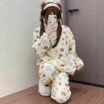 Cute Kitten Star Rilakkuma Winter Fluffy Pajama Set - ArtGalleryZen