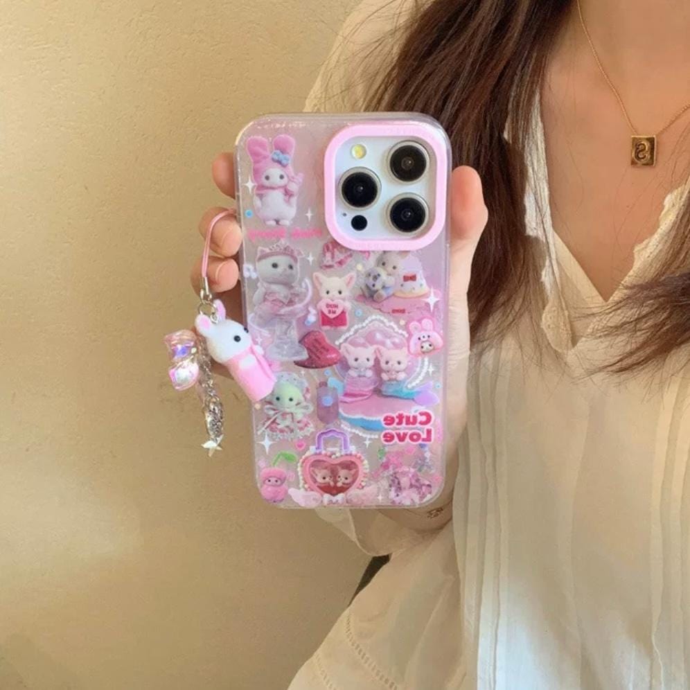 Cute Love Sylvanian Families iPhone Case With Accessories - ArtGalleryZen