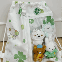 Cute Lucky Clover Strawberry Puppy Kpop Fan Display Drawstring Backpack - ArtGalleryZen