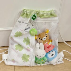 Cute Lucky Clover Strawberry Puppy Kpop Fan Display Drawstring Backpack - ArtGalleryZen