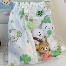 Cute Lucky Clover Strawberry Puppy Kpop Fan Display Drawstring Backpack - ArtGalleryZen