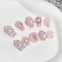 Cute My Melody Handmade 3D Press on Nails Short False Nail - ArtGalleryZen