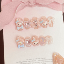 Cute My Melody Handmade 3D Press on Nails Short False Nail - ArtGalleryZen