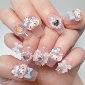 Cute My Melody Handmade 3D Press on Nails Short False Nail - ArtGalleryZen