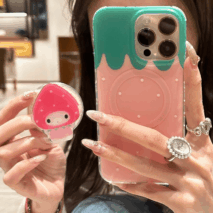 Cute My Melody Strawberry Mirror Magnetic Stand iPhone Case - ArtGalleryZen