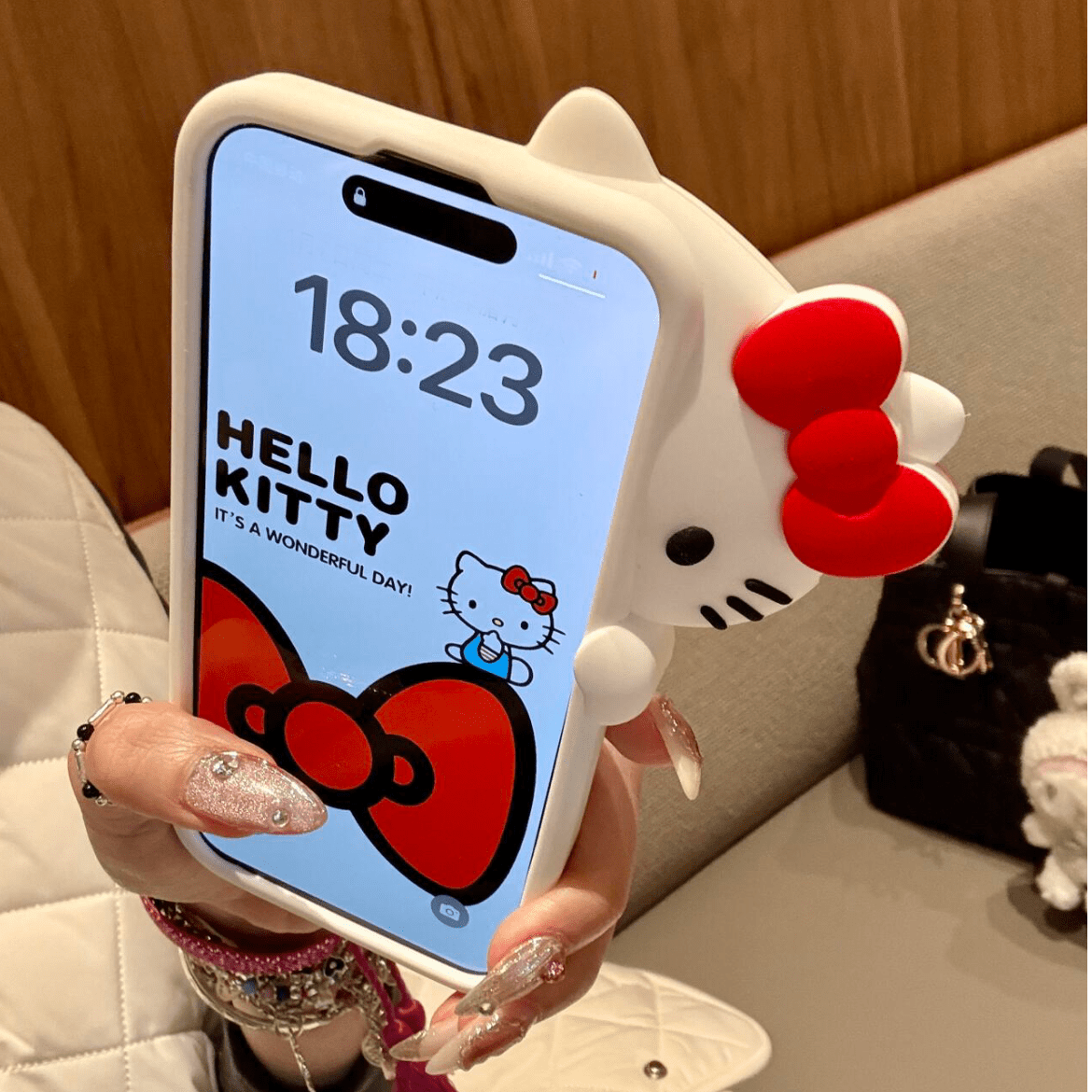 images Cute Probe Hello Kitty Silicone iPhone Case - ArtGalleryZen