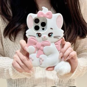 Cute Sanrio Marie Kitten Silicone iPhone Case With Plush Accessories - ArtGalleryZen