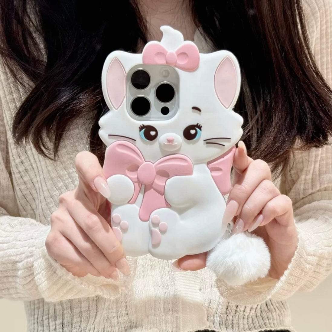 Cute Sanrio Marie Kitten Silicone iPhone Case With Plush Accessories - ArtGalleryZen