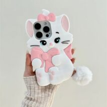 Cute Sanrio Marie Kitten Silicone iPhone Case With Plush Accessories - ArtGalleryZen