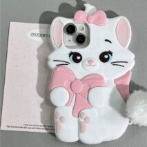 Cute Sanrio Marie Kitten Silicone iPhone Case With Plush Accessories - ArtGalleryZen