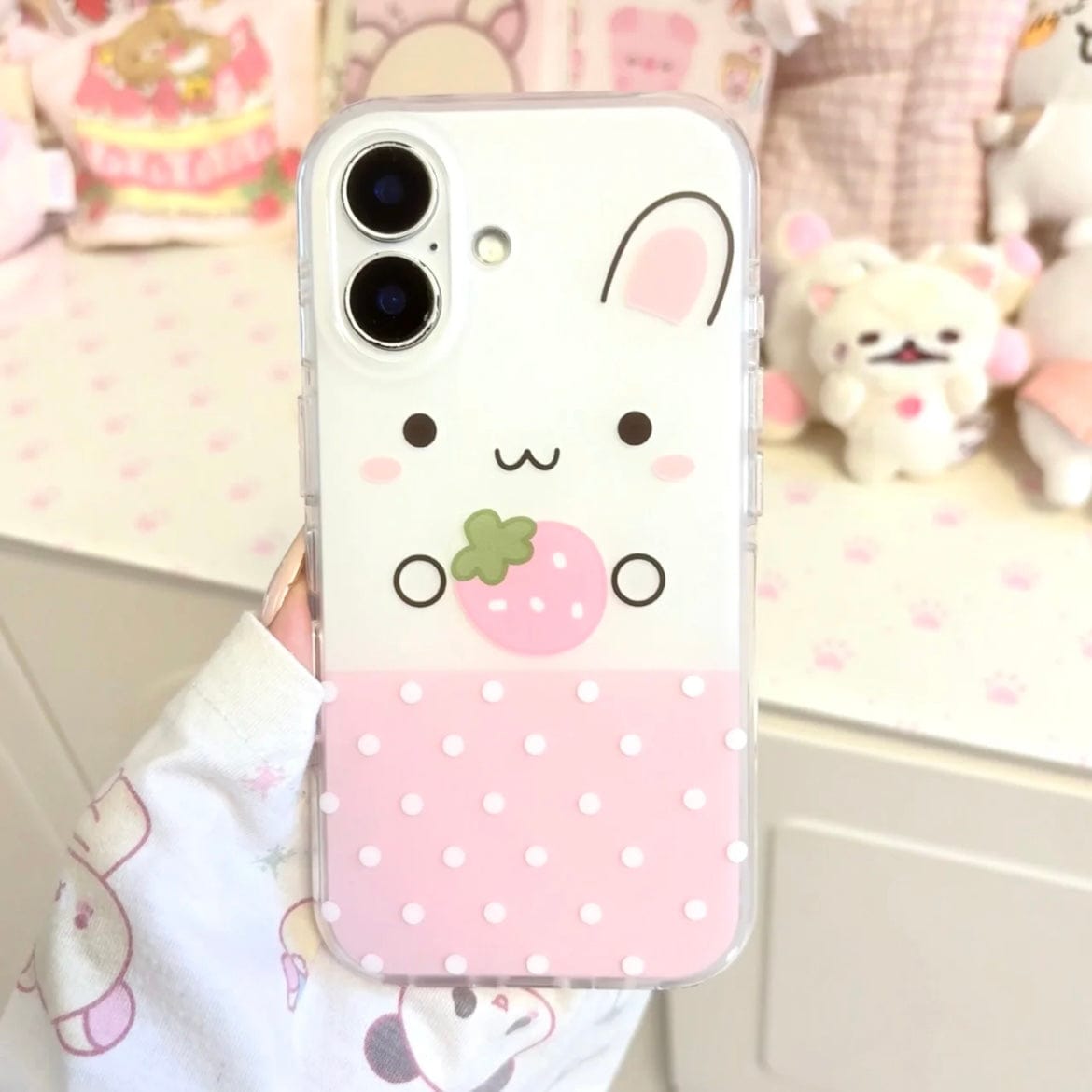 Cute Strawberry Bunny iPhone Case - ArtGalleryZen