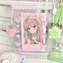 Cute Strawberry Lucky Clover Candy Bag Kpop Keychain Photocard Holder - ArtGalleryZen