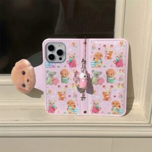 Cute Sylvanian Families Leather Flip iPhone Case With Charm - ArtGalleryZen