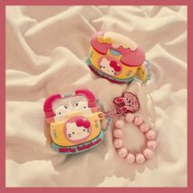 Cute Telephone Hello Kitty AirPods Earphone Case With Rabbit Ball Chain - ArtGalleryZen