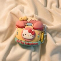 Cute Telephone Hello Kitty AirPods Earphone Case With Rabbit Ball Chain - ArtGalleryZen