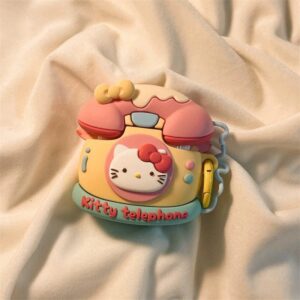 Cute Telephone Hello Kitty AirPods Earphone Case With Rabbit Ball Chain - ArtGalleryZen