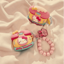 Cute Telephone Hello Kitty AirPods Earphone Case With Rabbit Ball Chain - ArtGalleryZen