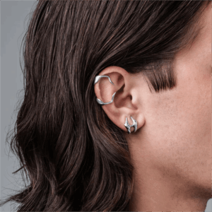 Cyberpunk 2Pcs Geometric Pattern Stackable Non Piercing Lip Cuff Set - ArtGalleryZen