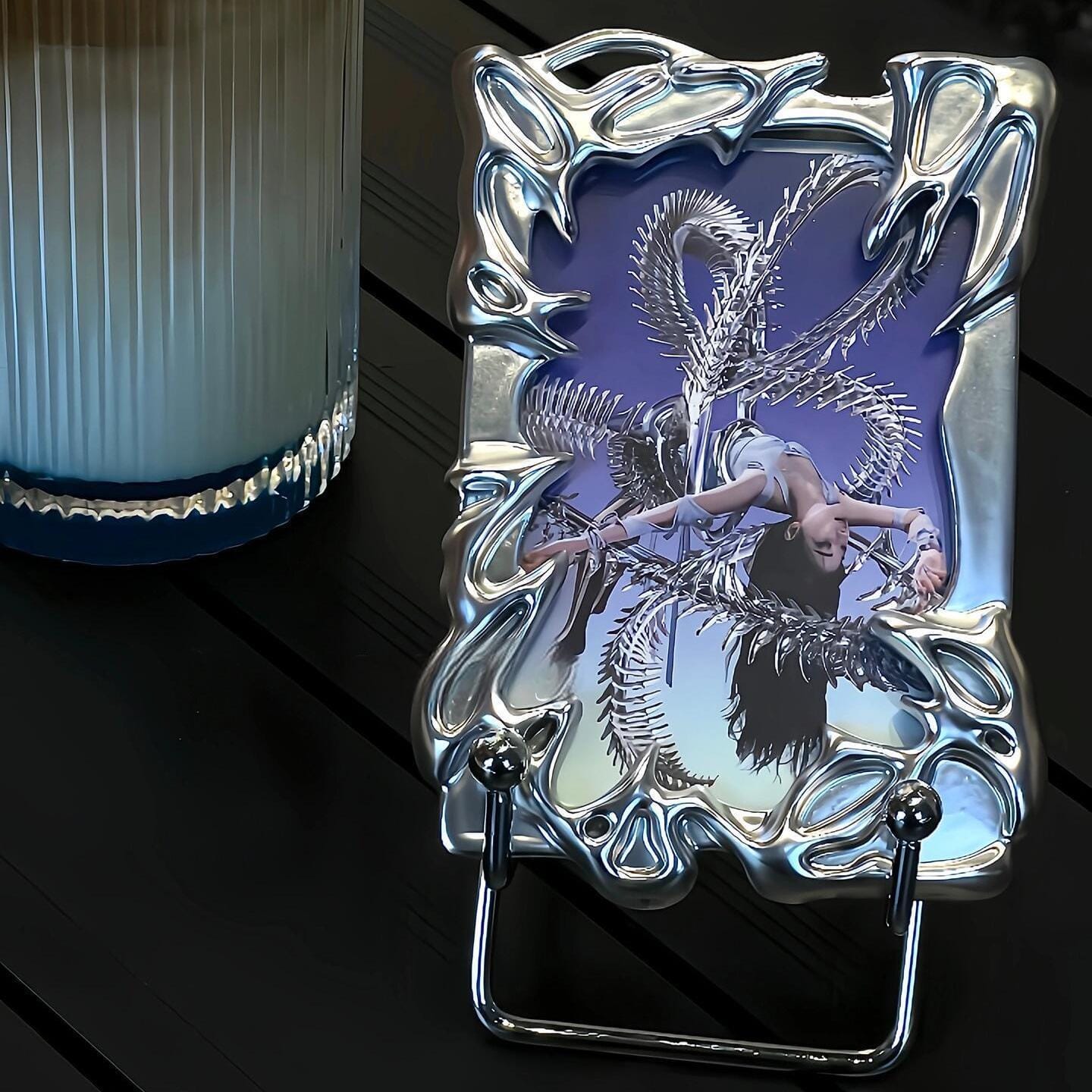 Cyberpunk Irregular Silver Tone Kpop Keychain Photocard Holder - ArtGalleryZen
