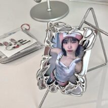 Cyberpunk Irregular Silver Tone Kpop Keychain Photocard Holder - ArtGalleryZen