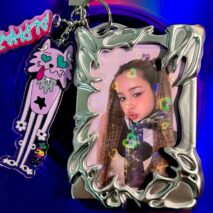 Cyberpunk Irregular Silver Tone Kpop Keychain Photocard Holder - ArtGalleryZen