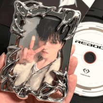 Cyberpunk Irregular Silver Tone Kpop Keychain Photocard Holder - ArtGalleryZen