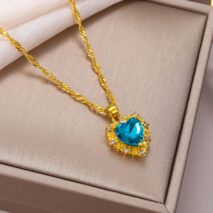 CZ Inlaid Crystal Heart Pendant Necklace - ArtGalleryZen