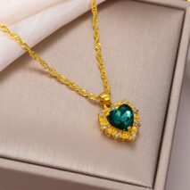 CZ Inlaid Crystal Heart Pendant Necklace - ArtGalleryZen