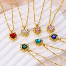 CZ Inlaid Crystal Heart Pendant Necklace - ArtGalleryZen