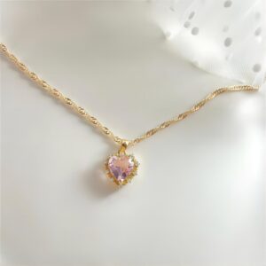 CZ Inlaid Crystal Heart Pendant Necklace - ArtGalleryZen
