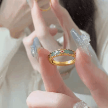 CZ Inlaid Enamel English Floral Ring - ArtGalleryZen