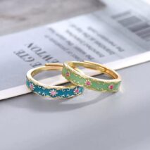 CZ Inlaid Enamel English Floral Ring - ArtGalleryZen