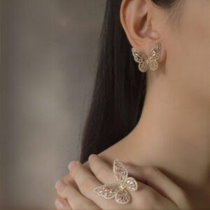 CZ Inlaid Hollowed-out Butterfly S925 Earposts Stud Earrings - ArtGalleryZen