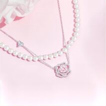 CZ Inlaid Pink Crystal Floral Heart Necklace - ArtGalleryZen