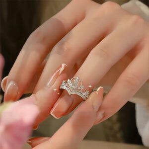 CZ Inlaid Stackable Silver Crown Ring Set - ArtGalleryZen