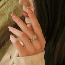 CZ Inlaid Stackable Silver Crown Ring Set - ArtGalleryZen