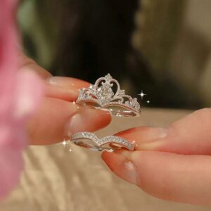 CZ Inlaid Stackable Silver Crown Ring Set - ArtGalleryZen