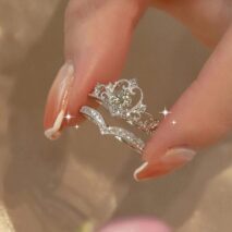 CZ Inlaid Stackable Silver Crown Ring Set - ArtGalleryZen