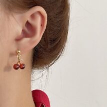 Dainty 18K Gold Filled CZ Inlaid Crystal Cherry Pendant Necklace Earrings Set - ArtGalleryZen