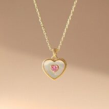 Dainty 18K Gold Filled Rhinestone Inlaid Natural Shell Heart Pendant Necklace - ArtGalleryZen