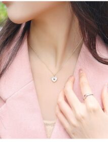 Dainty 18K Gold Filled Rhinestone Inlaid Natural Shell Heart Pendant Necklace - ArtGalleryZen