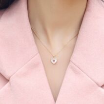 Dainty 18K Gold Filled Rhinestone Inlaid Natural Shell Heart Pendant Necklace - ArtGalleryZen