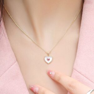 Dainty 18K Gold Filled Rhinestone Inlaid Natural Shell Heart Pendant Necklace - ArtGalleryZen