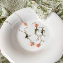 Dainty 24K Gold Filled Pink Tulip Crystal Pearl Chain Necklace Earrings Set - ArtGalleryZen