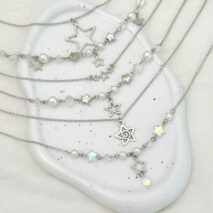 Dainty 6pcs Hollow Star Pendant Pearl Crystal Chain Necklace Set - ArtGalleryZen