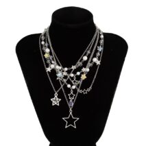 Dainty 6pcs Hollow Star Pendant Pearl Crystal Chain Necklace Set - ArtGalleryZen