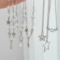 Dainty 6pcs Hollow Star Pendant Pearl Crystal Chain Necklace Set - ArtGalleryZen